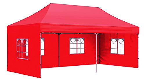 Image of INVEZO Gazebo Outdoor Canopy Tent (10 x 20 feet) with 3 Side Window European Covers - Portable Tent /Canopy 2 mins Installation (Red, Premium (47 KGS))