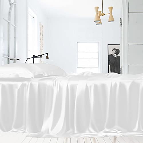 LINENWALAS Flat Sheet Only, Rayon Derived from Bamboo Top Sheet, Hotel Luxury Silk Sheets for King Size Bed, Stain & Fade Resistant Cooling Bed Sheets (King, White) - Image 3