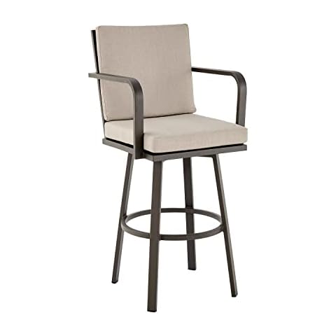 Don 30" Outdoor Patio Bar Stool in Brown Aluminum with Cushions Cover