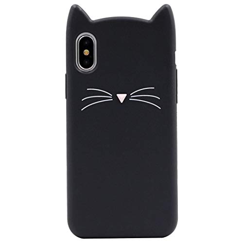 Iphone X/Xs-5.8 Inch Whisker Cat Ears Kitty Case 3D Cartoon Design Cute Soft Gel Silicone Rubber Protective Cover Cell Phone Fashion Cool Skin Shell Case (Iphone X/Xs-5.8 Inch, Black) #TOP1