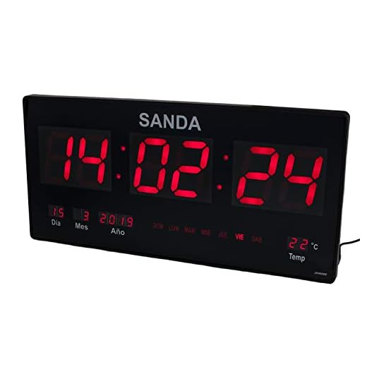 Sanda SD-0006 Reloj Digital de Pared Led Color Rojo Calendario Termometro Clock Hora Fuente de Alimentacion