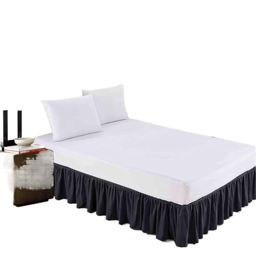Cubre Somier Falda de cama con volantes envolvente de color sólido de 18 pulgadas de alto con cinturón elástico ajustable Arrugas y amperios; Tela resistente a la decoloración. Faldas De La Cama(Noir,