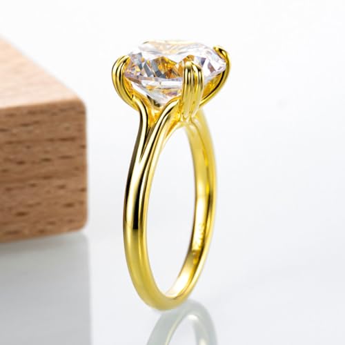 Bo.Dream Round Cut 5 Carat Cubic Zirconia Solitaire Engagement Rings for Women 14K Gold Plated Sterling Silver4