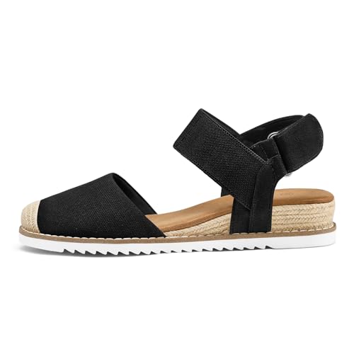 mysoft Women's Low Wedge Sandals Comfortable Closed Toe Espadrilles Slip on Elastic Ankle Strap Walking Sandals by mysoft - Used condition - Image 4
