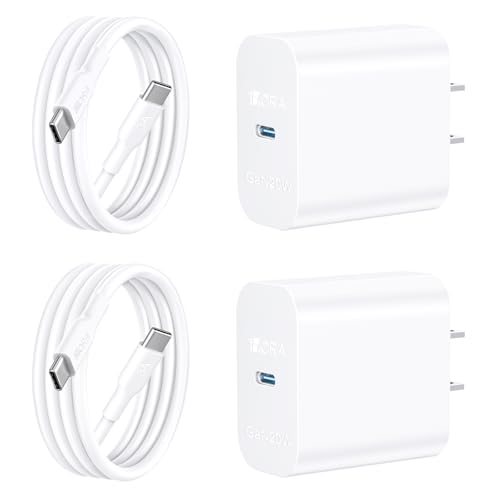 1 Hora PD 20W GAN Cargador Tipo C - 2 Pack Cargador Carga Rápida con 1M 3A Cable USB C a C - Compatible con iP16/16P/16PM/15/15P/15PM, Samsung Galaxy A55/S23/Note10/S20 Ultra/S10/S9/S8, Switch
