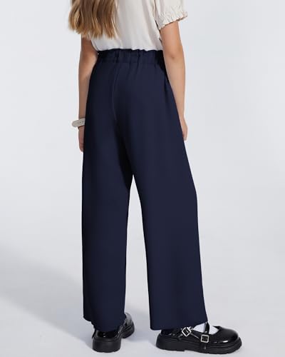 Image of Girls Wide Leg Palazzo Pant Loose Straight Cute Bow Waist Spring Summer Lightweight Dress Pant for Kids 5-14Y