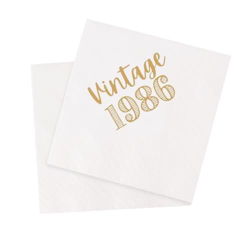 VOWFOO 40th Birthday Cocktail Napkins 100Pcs Vintage 1986 40 Years Birthday Paper Disposable Party Napkins for His Her 40th Birthday Party Table Decorations 5 x 5 two-ply (1986)