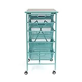 Origami 5 Drawers Storage Rolling Cart with Drawers and Wheels with Flat Wooden Top - Craft Cart Organizer with Wheels for Home Office, Classrooms, School, and More (Turquoise)
