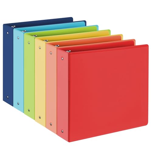 2-inch 3 Ring Binder with 2 Pockets, 2'' View Binders Holds US Letter Size 8.5'' x 11'' Paper - Versatile Binders for Office, Home, and School Use, 6 Pack (White) (2-inch Bright Colors)