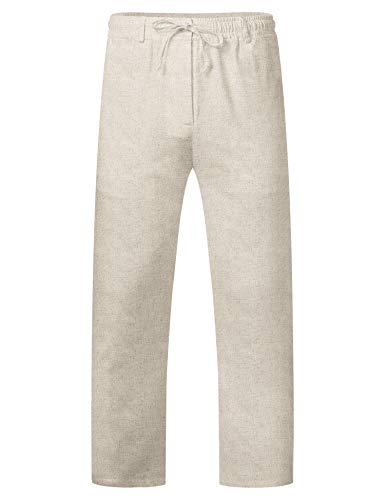 COOFANDY Herren Leinenhose mit Kordelzug Loose Einfarbig Freizeithose für...