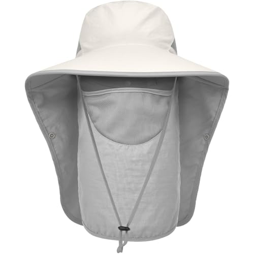 Womens Sun Hat Wide Brim UPF50+ Outdoor Sun Protection Ladies Fishing Hat with Neck Flap Detachable Face Cover (US, Alpha, One Size, Beige)
