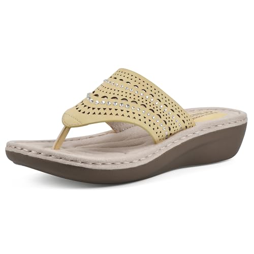 Image of CLIFFS BY WHITE MOUNTAIN Women's Comate Rhinestoned Mini Wedge Flip Flop Sandal