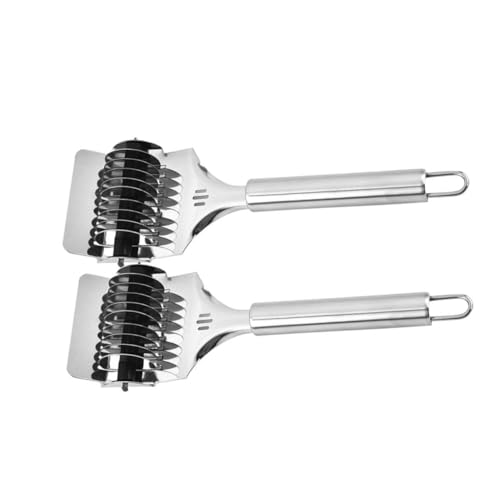 MUELODSIC 2個 ステンレス製手動麺切りカッター点 耐錆性 多機能調理ツール 長持ちする 設計 滑りにくいハンドル付き家用切面器