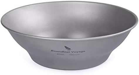 Boundless Voyage Ultralight Titanium Bowl Pan Plate Dish with Carry Bag Outdoor Camping Portable Tableware Cookware (Ti15165B (800ml Bowl))