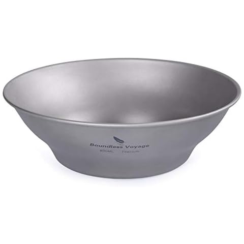 iBasingo Titanium Bowls Plates Ultralight Single-Walled Bowl Dishes Camping Dinnerware Outdoor Tableware Kitchen Utensils with Carry Bag Ti1107T Cover