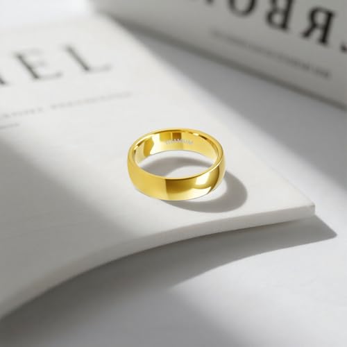 SX.man&sog Titanium Wedding Band for Men Women,Gold High Polished Solid Curved Edge Engagement Rings for Men and Women Exchange to Witness Each Other's Love2