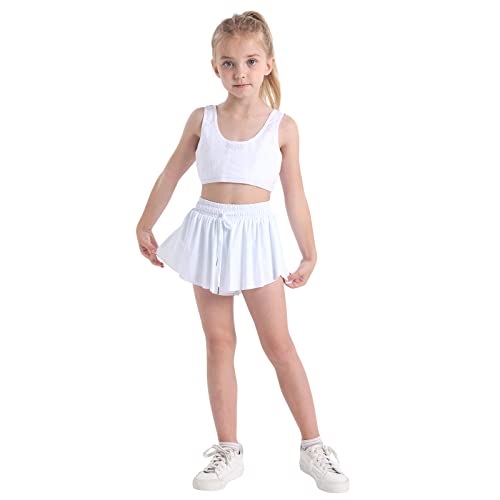 3 Pack Girls Flowy Shorts 2 In 1 Butterfly Skirt Shorts With Pockets For Dance School Wear Running Gym Fitness Sleep (As1, Age, 10_Years, 12_Years, Black+White+Rosy) #TOP5