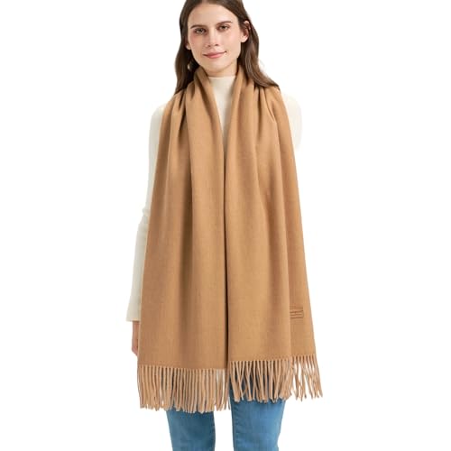 Châles Pashmina Laine Chameau Hiver pour Femmes Mariage Voyage, Dark Camel