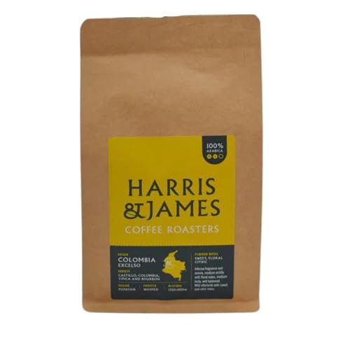 Harris & James Colombia Excelso Roasted Coffee Beans 227g, Ideal for Bean to Cup Machine or Filter Coffee Machine, Medium Acidity, Medium Body & Well Balanced From 100% Arabica (Medium Roast)