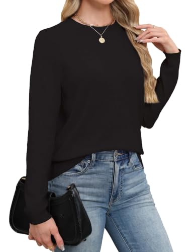 Women Wool Blend Long Sleeve Fall Black Sweater Casual Business Top — view 4