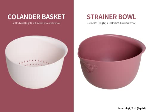 Blue Ginkgo Rice Strainer And Kitchen Colander Set - Strain Rice, Quinoa And Small Grains - Soak, Wash And Drain Vegetables And Fruit - (4 Quart Bowl) Cream And Mauve #TOP3