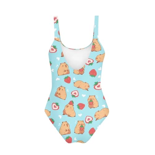 Image of One Piece Bathing Suit for Girl Kids Cute Beach Sport Swimwear U Back Scoop Neck Summer Swimming Pool Beachwear