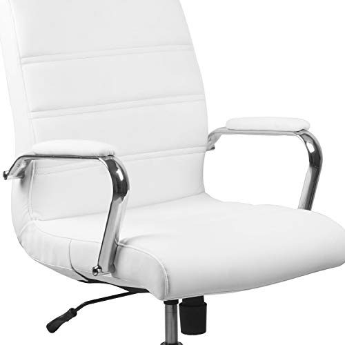 Emma + Oliver Mid-Back White Leathersoft Executive Swivel Office Chair With Chrome Frame/Arms #TOP6
