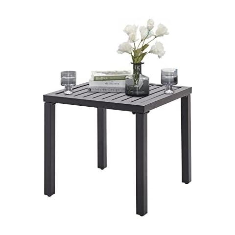 VICLLAX Indoor Outdoor Small Metal Square Side/End Table, Patio Coffee Bistro for Yard, Black Cover