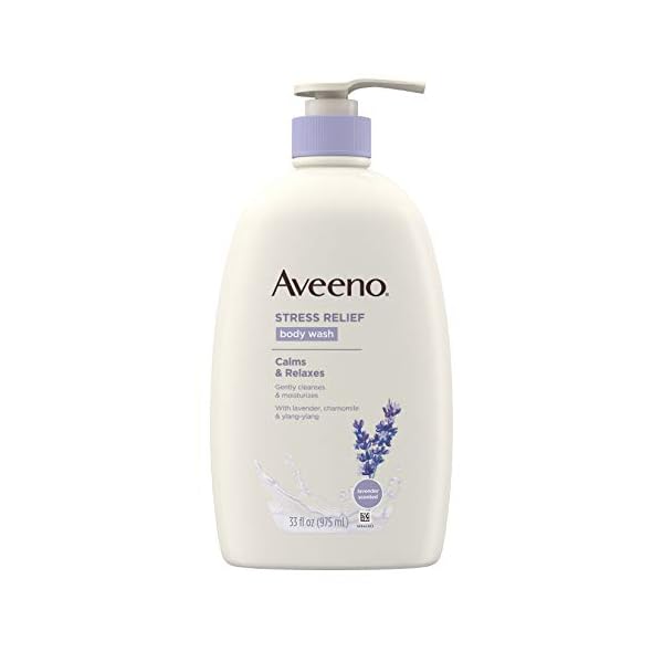 Aveeno-Stress-Relief-Body-Wash-with-Soothing-Oat-Lavender-Chamomile-Ylang-Ylang-Essential-Oils-Hypoallergenic-Dye-Free-Soap-Free-Calming-Body-Wash-gentle-on-Sensitive-Skin-33-fl-ozPack-of-1 Aveeno Stress Relief Body Wash with Soothing Oat & Lavender Scent for Sensitive Skin, Moisturizing Shower Wash Gently Cleanses & Helps You Feel Calm & Relaxed, Sulfate-Free, 33 fl. oz
