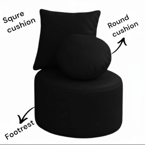 Image of 2XL Teardrop Bean Bag Cover & Chair Set with Footrest & Two Cushion, Faux Leather, Indoor Gaming and Lounging, Adult Size (Black, XXL, Solid)