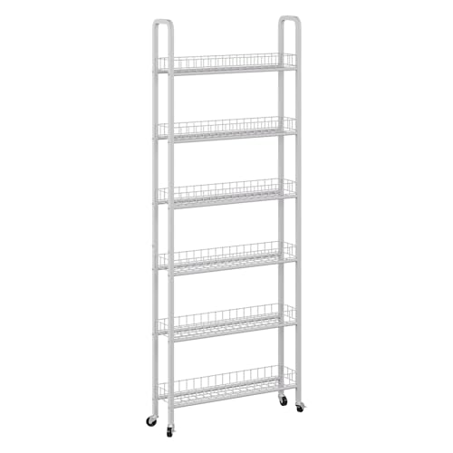 Vicco Rollregal Rolivo Weiß 58 x 15 cm mit 6 Fächern auf Rollen flexibel positionierbar für schmale Stellflächen