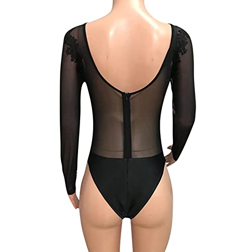 Image of RARITYUS Women Sexy Lace Bodysuit Jumpsuit See Through Mesh Sleeveless /Long Sleeve Tops Swimsuit for Party Outfit