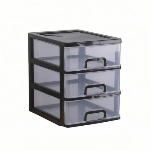 Image of Desktop Drawer Organizer Translucent Fronts Office Supply Drawer Organizer Built-in Handles Workspace Storage for Home Desk Large 3-Tier Black