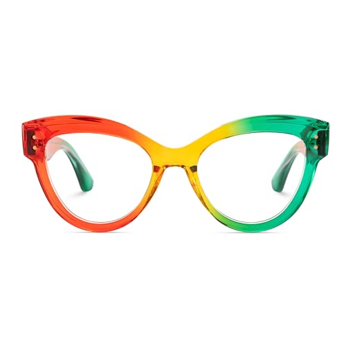 Image of Zeelool Rainbow Cat Eye Glasses Frame for Women, Fashion Desingn Eyeglasses Frame with Non-prescription Clear Lens Rosalee ZJGT701440-03 Multicolor