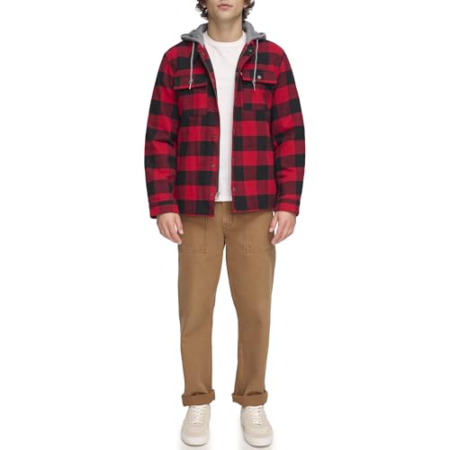 Image of Levi's mens Plaid Sherpa Lined Hooded Shirt Jacket (Regular & Big & Tall Sizes)