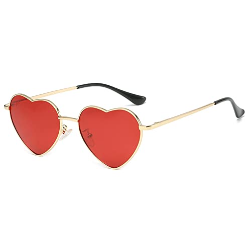 RUNHUIS Polarisiert Herzform Sonnenbrille Damen Herren Hippie Brille Vintage Liebe Sonnenbrille für Festival Party Gold Metallrahmen mit UV400 (Gold/Rot)