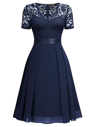 MISSMAY Women's Vintage V-Neck Floral Lace Contrast Chiffon Prom Party Dress3