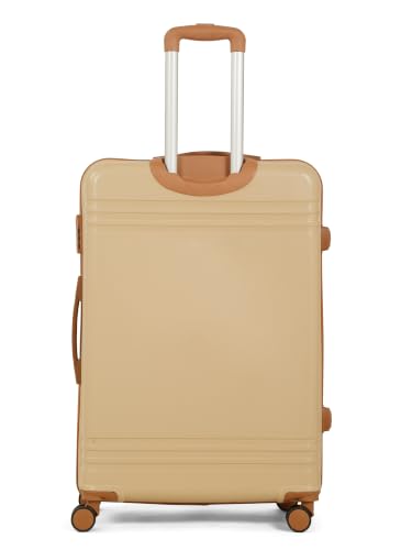 Image of Teakwood Large Size 8 Wheels Trolley Bag, Hard Cabin with Zipper Closure, Adjustable Push Button & Cross Side Strap, Number Lock System 360 Degree (Large, Beige)