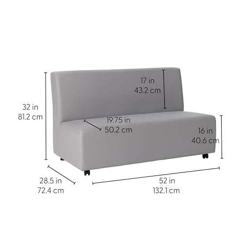 Image of FDP Pro Series Upholstered Armless Mobile Sofa with Locking Casters for Portability Commercial Seating for Hotel Lobby, Office, Restaurant, Waiting Room, Home - Gray