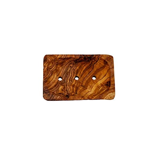 Jabonera rústica de madera de olivo decorativa para el baño, aprox. 12 x 8 cm