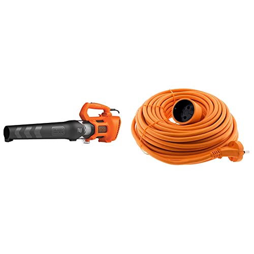 BLACK+DECKER Souffleur Axial Filaire 1850W, Souffleur de Feuilles Mortes avec 2 Vitesses et Racloir Intégré & Zenitech Prolongateur 16A HO5VV F 2X 1,5 2P...
