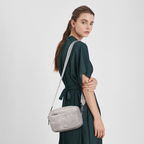 Image of Bluome 4 Zips Crossbody Bags Purses Handbags For Women Small Pu Leather Shoulder Cross Body Travel Bag For Woman Guitar Strap Trendy Light Grey