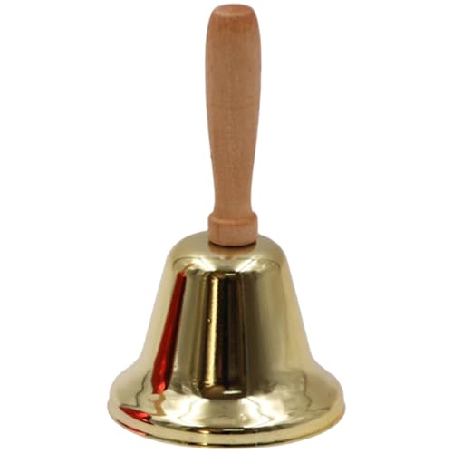 Cloche à Main, Cloche à Main en métal Plus Fort avec poignée en Bois, Sonnette d'alarme Polyvalente pour Adultes et Enfants, hôtel de l'église Scolaire, dorée