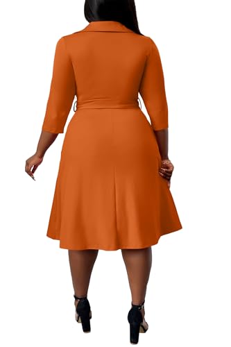 Image of FANDEE Plus Size Midi Dress for Women - Printing Summer Dresses for Wedding Guest Cocktail Party 3 /4 Sleeve V Neck（L-5XL）