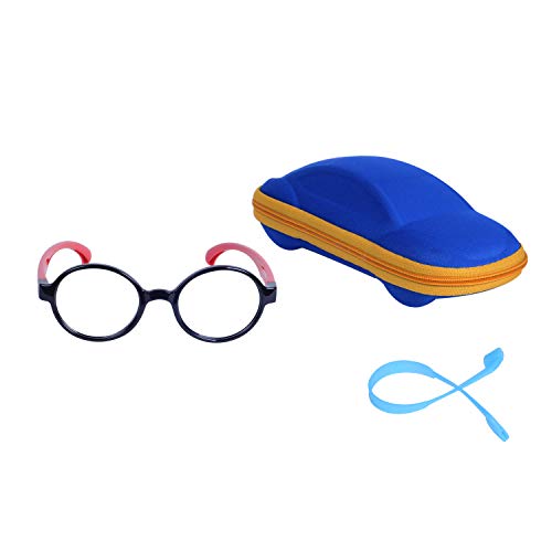 Image of Kids Glasses Clear Lens Blocking Blue Light Flexible Rubber Frame + Strap + Case