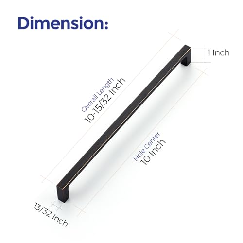 Image of Ravinte Oil Rubbed Bronze Cabinet Handles Kitchen Pulls 10 Inch 10 Pack | Square Design, Solid Zinc, Modern Slim Style, Screws Included, Easy Installation, for Kitchen Drawers & Cupboards