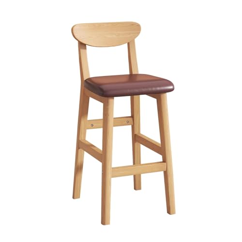 Farmhouse Sle Taburetes de bar de altura de mostrador, sillas de comedor altas de madera con respaldo de piel sintética y patas de madera resistentes, ideales para cocina y restaurante, 73 cm (marrón