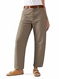 Flamingals Straight Leg Low Rise Barrel Pants Casual Stretchy Vintage Carrot Chino Pants for Women Trendy Without Belts Taupe XL