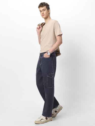 Image of Neostreak Men's Loose Baggy Fit Washed Cargo Jeans with 6 Pockets Non-Stretchable