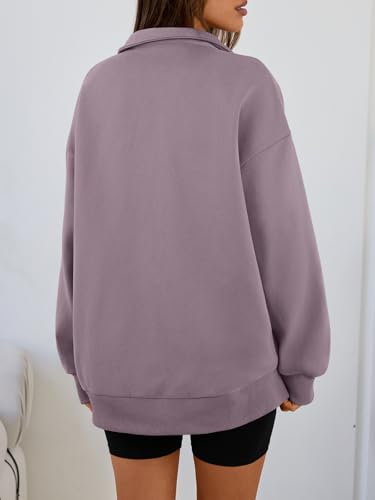 Image of Trendy Queen Women's Oversized Sweatshirts Half Quarter Zip Fleece Sweaters | Soft Cozy Zip Pullover, Comfort Warm Sweaters for Fall Winter, Fashion Mock Neck Outfits